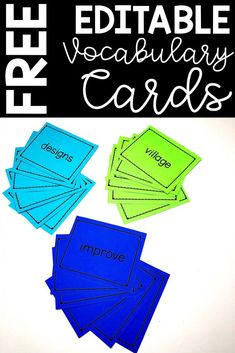 four cards with the words printable on them in different colors and sizes, including one for