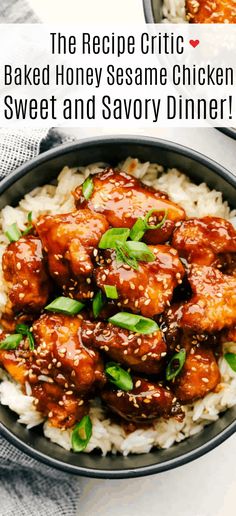 the recipe for baked honey sesame chicken is served over rice