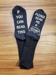 if you need a stocking stuffer for kids or a quick novelty gift idea, boys or girls will love our Read me a story socks. These novelty socks are great last minute gift ideas for kids who love to read or be read to. Sizes and style available: long-length crew socks or low-cut noshow socks Choose from Pink or White graphics on black and charcoal socks. sizing: SMALL fits youth shoe size 6 to 1.5 LARGE fits youth shoe size 4 to 10.5 Should you wish to have a custom phrase for our childrens socks, j Kids Stocking Stuffers, Kids Gift Ideas, Stocking Stuffers For Boys, Stocking Stuffers For Girls, Stocking Stuffers For Kids, Dog Socks, Youth Shoes, Super Gifts, Dog Coffee