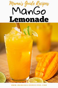 a close up of a drink in a glass on a table with lemon wedges