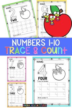 numbers 1 - 10 trace and count worksheet for children to practice number identification