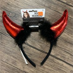 Nwt Devil Horns Headband Black Headband Cosplay Black Fandom Costume For Halloween, Black Fandom Halloween Costume, Red Novelty Costume Accessories For Themed Events, Black Novelty Cosplay Costumes, Red Punk Costume For Costume Party, Black Novelty Costume For Cosplay, Edgy Costume Accessories For Halloween Cosplay, Edgy Halloween Cosplay Costume Accessories, Black Cosplay Costumes