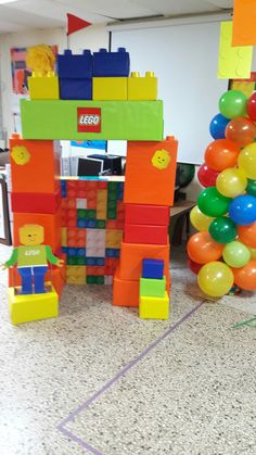 the building blocks are made from legos and have balloons attached to them as well