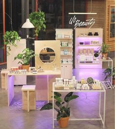 a store display with various products and plants