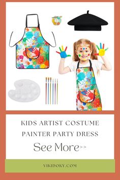 Vikidoky Kids Artist Costume Painter Party Dress Painter Costume, Artist Costume, Hat Brooch, Artists For Kids, Art Activities For Kids, Brush Kit, Cute Design, Kids Costumes, Funny Kids