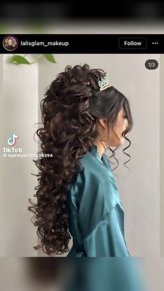 Hair Long Quinceanera Hairstyles, Long Hairstyles For Quinceanera, Quince Hair Extensions, Long Hair Styles For Quinceañera, Curly Quince Hair, Quince Updos With Crown, 15th Hairstyles Hair Ideas, Quince Hair Braid