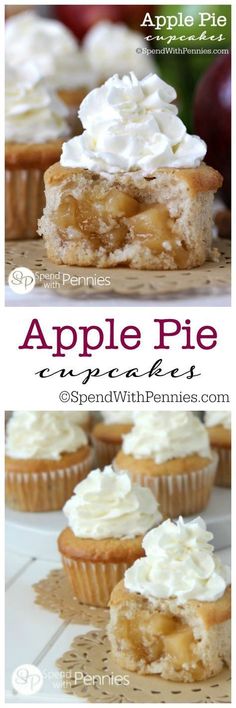 apple pie cupcakes with whipped cream on top