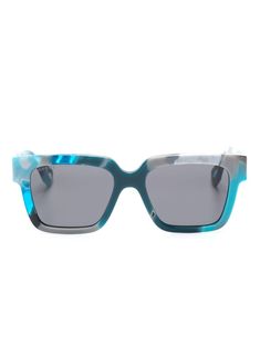 sky blue/medium grey recycled acetate abstract pattern print square frame grey tinted lenses logo-engraved arm curved tips These glasses come with a protective case. This item is made from at least 50% recycled or upcycled materials. For recycled synthetic clothing products, we highly recommend using a microfibre-catching washing bag to ensure that no microplastics that can pollute water are released in the process. Learn more about what makes a product Conscious on our Conscious Criteria page Blue Square Frame Sunglasses With Tinted Lenses, Blue Square Frame Sunglasses With Mirrored Lenses, Blue Mirrored Lenses Square Frame Sunglasses, Modern Blue Square Frame Sunglasses, Modern Blue Rectangular Sunglasses, Blue Acetate Sunglasses With Gradient Lenses, Blue Gradient Lens Sunglasses In Acetate, Modern Blue Acetate Sunglasses, Lens Logo