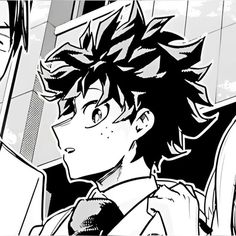 black and white image of two anime characters one is looking at the camera while the other has his hand on his shoulder