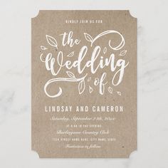 a wedding card with the words,'the wedding off'in white ink on brown paper