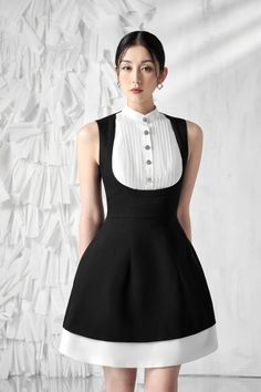 Women's Dorothy A-line Mandarin Neck Spandex Mini Dress S/M/L Black MEAN BLVD Elegant A-line Mini Dress For Semi-formal Occasions, Elegant A-line Mini Dress For Semi-formal, Elegant Mini Dress For Banquet, Classic Formal Dress With Fitted Bodice, Classic A-line Semi-formal Dress, White Buttoned Formal Dress, Formal Mini Dress With Buttons, White Formal Dress With Buttons, Classic Fitted Mini Dress For Semi-formal Occasions