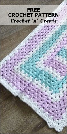 a crocheted blanket with the words free crochet pattern in front of it