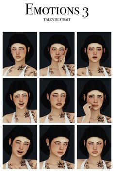 an image of the face of a woman with tattoos on her chest and neck, in different