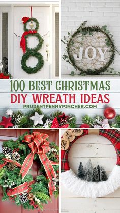 christmas wreaths and decorations are featured in this collage