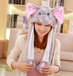 Color: 13, Ships From: China, Size: 30x50cm Jumping Rabbit, Elephant Hat, Stylish Womens Hats, Rabbit Hat, Ear Hat, Rabbit Animal, Plush Rabbit, Ear Cap, Toy Gifts