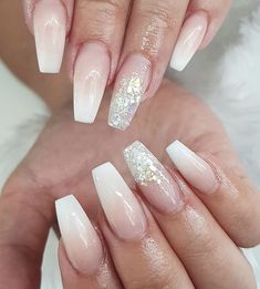 Faded French Nails, French Nails Coffin, French Fade Nails, Faded French, Faded Nails, French Fade, Graduation Nails, Ombre Nails Glitter, Ombre Acrylic Nails