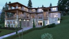 an artist's rendering of a modern house on a hillside with trees in the background