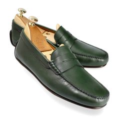 DRIVING LOAFERS IN GREEN FUNCHAL Green Goodyear Welted Leather Shoes, Green Leather Shoes With Removable Insole And Round Toe, Green Slip-on Moccasins With Rubber Sole, Green Leather Sole Plain Toe Moccasins, Green Slip-on Moccasins For Business, Classic Green Moccasins For Formal Occasions, Green Plain Toe Moccasins With Leather Sole, Formal Green Moccasins With Leather Sole, Classic Green Loafers For Business