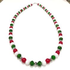 Small Bead Christmas Necklace Simple Necklaces Christmas - Etsy Christmas Holiday Necklace With Round Beads, Handmade Green Holiday Necklaces, Handmade Green Necklace For Holiday, Handmade Green Necklace For Holidays, Christmas Necklaces With Colorful Round Beads, Christmas Necklace With Colorful Round Beads, Christmas Necklaces With Colorful Beads, Christmas Beaded Necklaces With Colorful Beads For Gift, Christmas Gift Beaded Necklaces With Colorful Beads