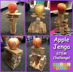 an apple sitting on top of wooden blocks