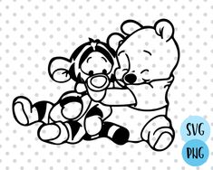 winnie the pooh and tigger hugging with each other on a polka dot background