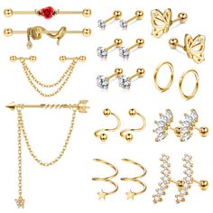 PRICES MAY VARY. 【22PCS EAR PIERCING JEWELRY SET】: One Package Includes 6 Pairs Cartilage Stud Earrings, 1Pair Cartilage Hoop Earrings, 2 Pairs Helix Piercing Jewelry, 2 Pcs Industrial Piercing Jewelry and 2 Pcs Chain Industrial Earrings, Different Styles Come in a Set, Providing More Choices to Match Your Outfits in Different Occasions. 【SUIT FOR SENSITIVE EARS】: 316L Stainless Steel Tragus Piercing Jewelry, Safe Material, Highly Polished Smooth Surface, Safe Enough for Your Sensitive Ears; Lig Chain Industrial, Earrings Industrial, Tragus Piercing Earrings, Industrial Earrings, Industrial Piercing Jewelry, Piercings Ideas, Tragus Piercing Jewelry, Septum Nose Rings, Earrings Cartilage