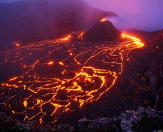 the lava is lit up with bright orange lights