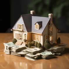 a house sitting on top of a pile of money