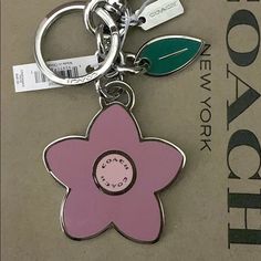 Nwt Pink Flower Coach Key Fob Or Purse Charm Chic Keychain, Burgundy Purse, Number Jewelry, Key Accessories, Flower Tea, Coach Accessories, Marmalade, Leather Keychain