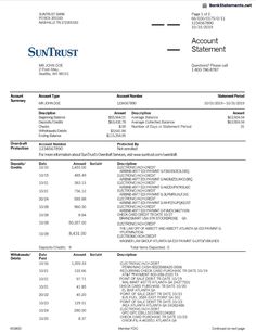 the sun trust account statement is shown in this document