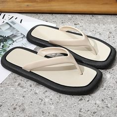 The Square Toe Flip Flops are the modern flip flop of the year. These chic shoes are perfect for the summer months to bring to the beach, pool, or to walk around town in. They are flexible and comfortable, an amazing pair to go with your outfits. FEATURES: Style Open Toe Season Spring/Summer Sole Flat Vamp material EVA COMFORTABLE MATERIAL: The Square Toe Flip Flops are made of high-density material. These are light, soft, breathable, and waterproof, and their excellent flexibility and durabilit Non-slip Jelly Sandals For Spring, Summer Slip-on Synthetic Flip Flops, Open Toe Platform Slippers For Beach Season, Non-slip Round Toe Flip Flops For Beach Season, Trendy Slip-on Flip Flops For Vacation, Trendy Summer Jelly Sandals With Rubber Sole, Trendy Jelly Sandals With Rubber Sole For Summer, Trendy Jelly Sandals With Rubber Sole For Beach, Beach Platform Slippers With Flat Heel