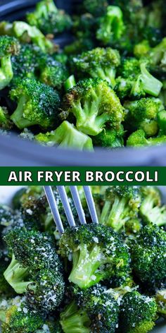 the broccoli is being cooked with air fryer broccoli