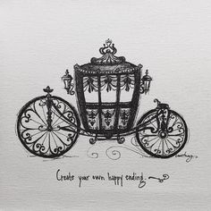 a drawing of a horse drawn carriage with the words, create your own happy birthday