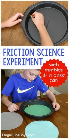 a young boy is making an experiment with paper plates and baking pans for science experiments