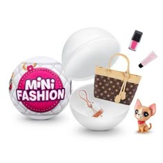 an assortment of fashion items including a purse, handbag and ball