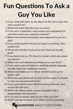 These fun questions to ask a guy you like are designed to be engaging and open-ended, inviting stories, laughter, and deeper connection. Save the pin for later! Fun Dating Questions, Questions To Ask A Guy, Questions To Get To Know Someone, Relationship Activities, Deep Conversation, Great Questions