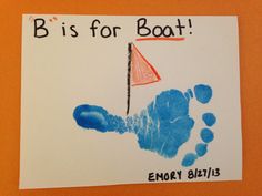 a child's handprint on a piece of paper that says, biss for boat