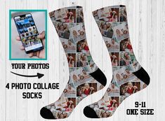 Add your Face/Pet on these super fun Socks! Great gifts 4 photos for these collage socks 5-7 business days production *As soon as you place your order, message us your picture. 4 photos Send us your image as an attachment in an Etsy conversation. One Size- Unisex size 9-11 * Our socks are made of polyester legs and black cotton feet which makes it soft and comfortable to be used. * Our socks are machine washable ( Line Dry ). * It promotes anti-odor kind of technology. * Offers extra cushioning Fun Black Socks As Gift, Face Socks, Printed Socks, Socks Funny, Bbq Gifts, Personalized Socks, Fun Socks, Personalized Gifts For Men, Personalized Gifts For Dad