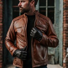 Vintage Moto Leather Jacket for men Vintage Leather Motorcycle Jacket, Buffalo Jackson, Leather Shorts Women, Short Leather Skirts, Brown Cafe, Motorbike Jackets, Cafe Racer Jacket, Leather Jumpsuit, Racer Jacket