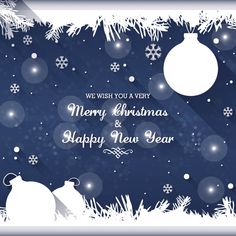 merry christmas and happy new year greeting card with snowflakes, bauble