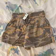 Brand New With Tag! Size: Xs - Express Casual Summer Camouflage Bottoms, Casual Camouflage Shorts For Summer, Summer Camouflage Bottoms With Elastic Waistband, Camouflage Bottoms With Elastic Waistband For Summer, Casual Camouflage Shorts For Spring, Crochet Lace Shorts, Dressy Shorts, Shorts High Waisted, Camo Shorts