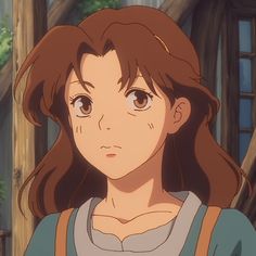 an anime character with long brown hair looking at the camera