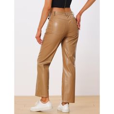 Fit In a straight leg and high waist design, this casual PU pants can better show the curve of your legs and better shape your waistline, making you much sexier and more. Lightweight and breathable faux leather material can add fashion and a classic feel when paired with other outwear. Pair it with jackets, sweaters, T-shirts, vests, camisoles, sports shoes, high heels, plimsolls, and so on, and it can be versatile for daily wear in spring and summer. High-waisted Faux Leather Pants, High Waist Faux Leather Bottoms With Belt Loops, Solid High-waisted Faux Leather Pants, Trendy Mid-rise Faux Leather Bottoms, Solid Faux Leather High-waisted Pants, Solid Color High-waisted Faux Leather Pants, Trendy High-rise Faux Leather Bottoms, Casual Non-stretch Straight Leather Pants, High Waist Faux Leather Pants With Pockets