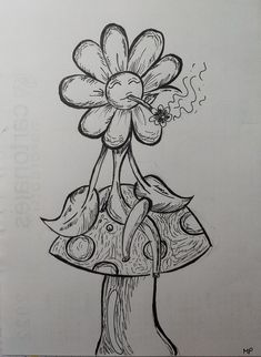 a drawing of a flower on top of a mushroom