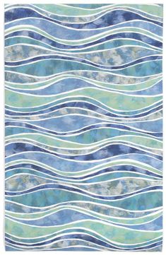 a blue and green watercolored background with wavy lines in the center, as well as an ocean wave pattern