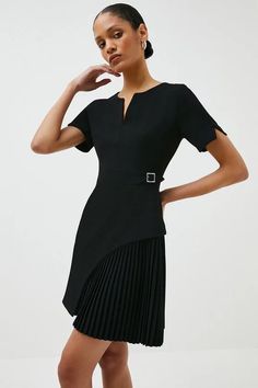 Tailored Dress, Short Sleeve Mini Dress, Pleated Shorts, Karen Millen, Midi Dress Sleeveless, Mini Dress With Sleeves, Black Midi Dress, Mini Black Dress, Work Outfit