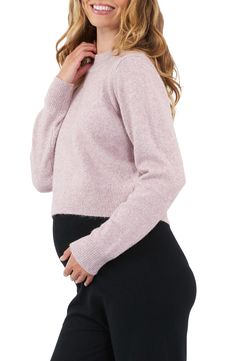 Keep your look perfectly polished with this mock-neck sweater fashioned in a cropped length that makes nursing a breeze. Mock neck 50% polyester, 46% viscose, 4% nylon Hand wash, dry flat Imported Maternity Knit Sweater, Cropped Sweater Maternity, Maternity Sweater Pattern, Nursing Sweater, Cropped Knit Sweater, Maternity Lingerie, Fully Fashioned, Nursing Dress, Maternity Nursing