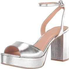 PRICES MAY VARY. Platform Block Heel Ankle Strap Round Toe Silver Platforms, Patent Heels, Platform Block Heels, Chinese Laundry, Silver Heels, Pharmacy Gifts, Platform Sandals, Block Heels, Ankle Strap