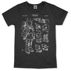 Get technical with NASA in this short-sleeve, crew neck t-shirt featuring iconic drawings from NASA’s U.S. Patent applications. Hank Player is proudly made in Los Angeles, California with the finest quality materials. Each garment will have a weathered, worn-in feel after the first wash. Slight variations in color and print create Hank Player’s one-of-a-kind look. Gray Crew Neck T-shirt With Graphic Print, Iconic Drawings, Astronaut Space Suit, Nasa Astronaut, Astronaut Space, Nasa Astronauts, Space Suit, Toddler Tees, Muscle Tees