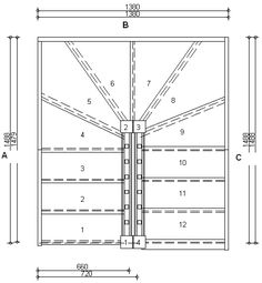 the drawing shows an open door with measurements for each section